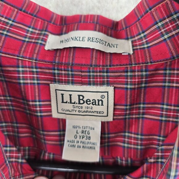 L.L.Bean Mens Plaid Button-Down Shirt L Red Long Sleeve 100% Cotton - Picture 3 of 5